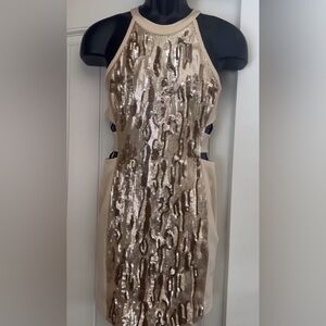 “Bebe”  Beige Sequined Mini Dress